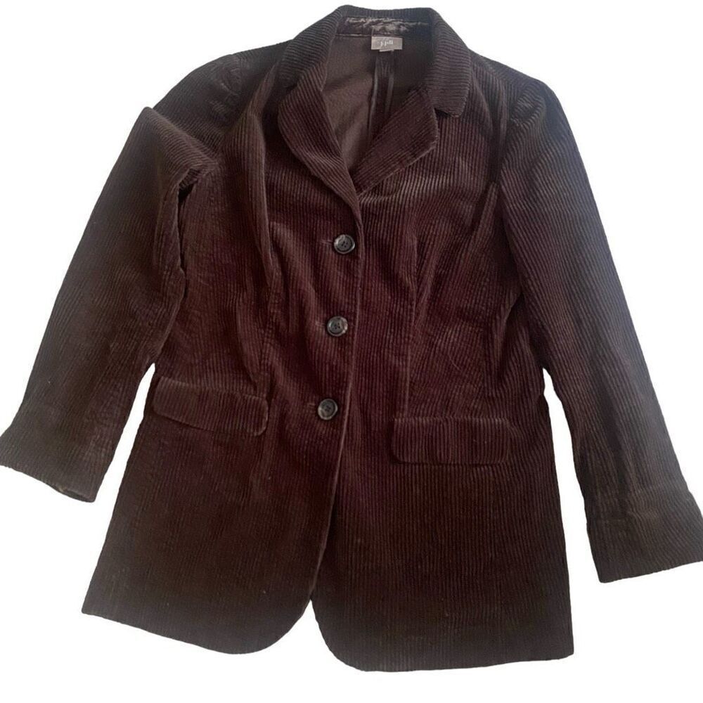 J. Jill Corduroy Blazer Sz XS P Grandpa Jacket Brown 100% Cotton Velour Trim